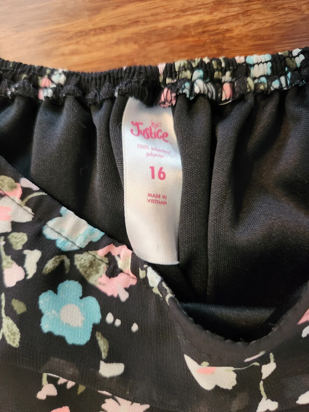 Justice Girl's Black Floral Girls Shorts Romper Quarter Length Sleeves, Size 16